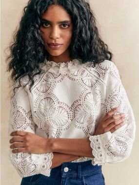 Sezane Lace-Detail Ivory Women's Blouse